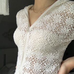 White Knitted Zip-Up Jacket